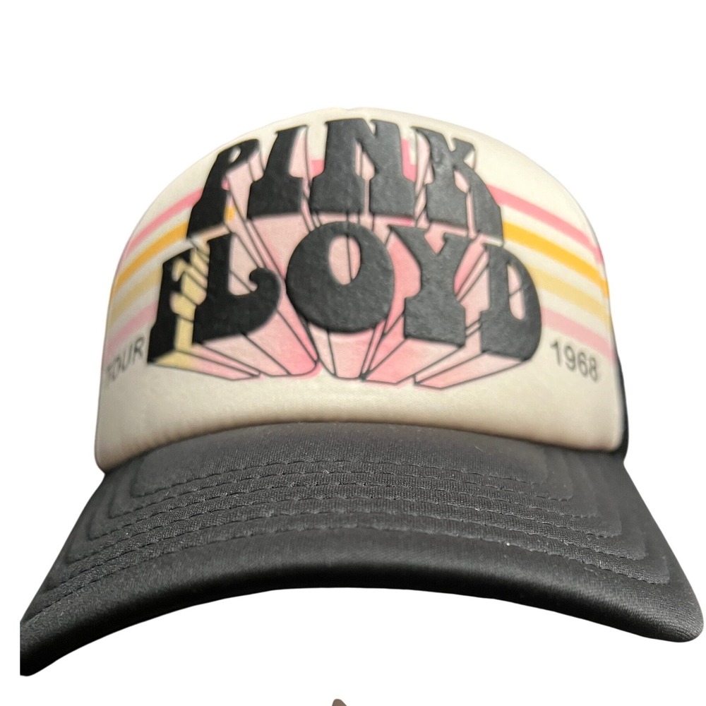 Pink Floyd Tour 1968 Trucker Hat Black Cream Retro Graphic Snapback Cap NWT